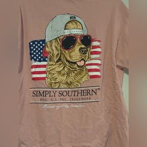 Simply Southern Pink Tee with Dog and Flag Design